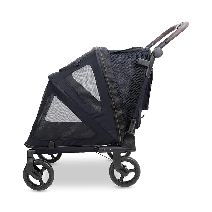 WonderFold PF Luxury FlatFold Pet Stroller Designed for Comfortable Elevated Everyday Walks - Black, Medium (Up to 66 lbs)