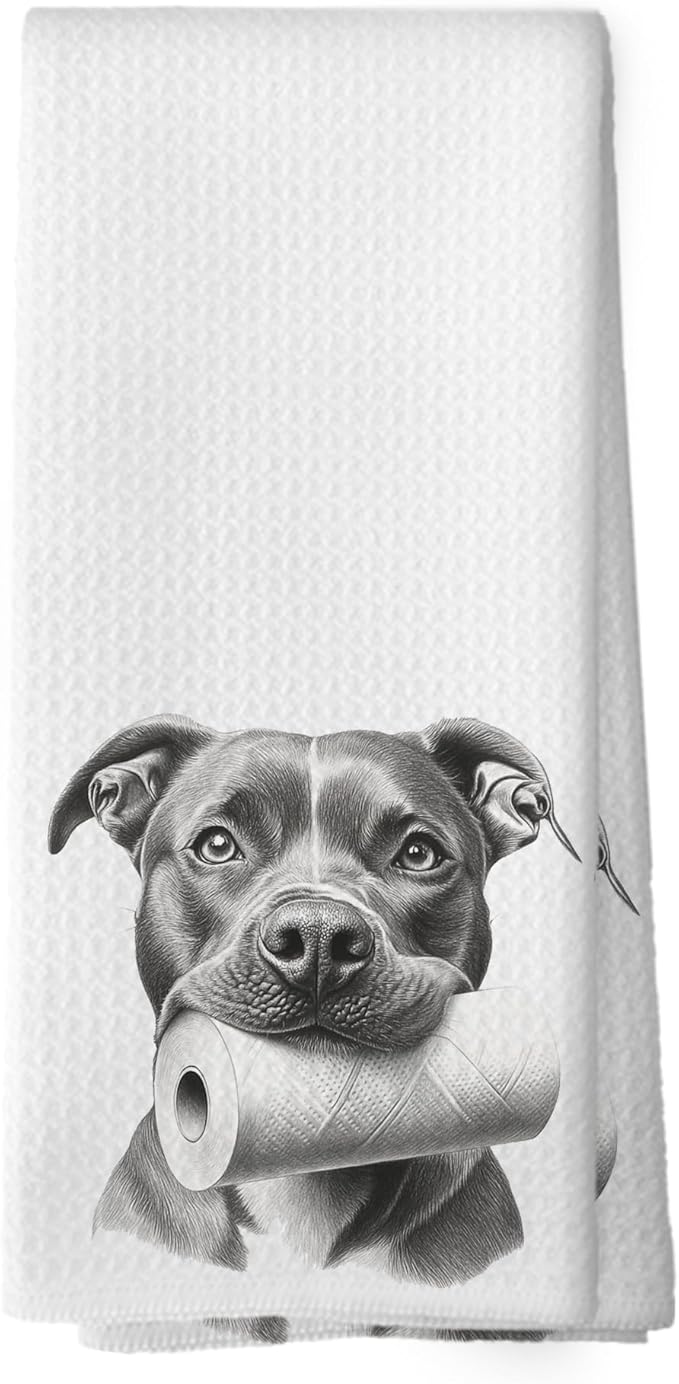 Funny Black Pitbull Terrier Bathroom Hand Towels, Dog Bathroom Decor, Funny Pitbull Terrier Kitchen Towels,Dog Mom Gifts, Animals Washroom Decorative Tea Towel Dish Towels 16x24 Inch