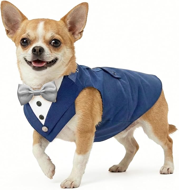 AVERYDAY 2 Pcs Dog Tuxedo & Bandana Set, Dog Suit Costume with Bowtie for Wedding Outfit, Pet Tux Harness with Leash Ring for Party Birthday Christmas, Formal Wear for Small Medium Large Breed