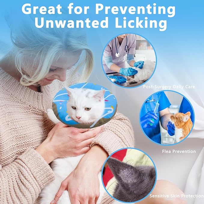 Seyezo Cat Cone Collar Soft, Adjustable Cat Recovery Collars Kitten Cones to Stop Licking, Cute Donut E Collar After Surgery, Cats Neck Pillow Elizabethan Cones of Shame (Waterproof Blue, Small)