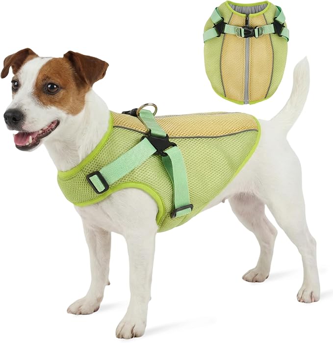 FUAMEY Dog Cooling Vest for Small Dogs Doggy Evaporative Cooling Jacket in Hot Weather Puppy Breathable Mesh Cooler Vest with Reflective Stripe Pet Summer Harness Shirt for Hiking Training Green S