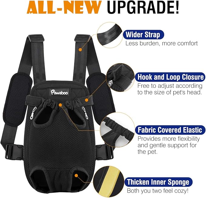 Pawaboo Pet Carrier Backpack, Pet Front Dog Cat Carrier Backpack, Legs Out, Easy-Fit for Traveling Hiking Camping, Travel Bag Backpacks for Small Dogs Cats 2.5-5lbs, S, Black