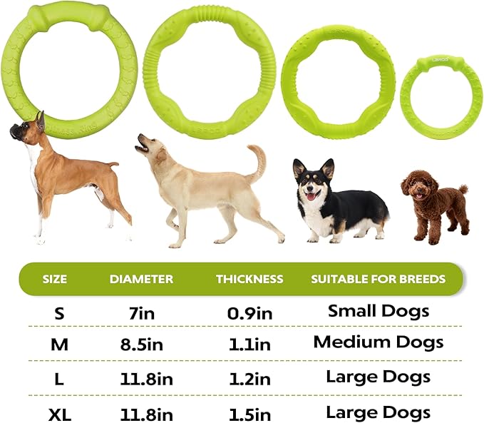 LaRoo Dog Toys for Medium/Large Dogs, Floatable Dog Flying Discs 3 Sizes Tug Toy, Interactive and Tug of War Ring Toy, Funny Fetch Teething Toys (Green, 11.8“)