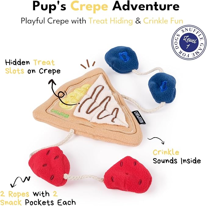 CHEWFFON Interactive Dog Snuffle Toy - Crepe-Shaped Enrichment Puzzle for Scent Work, Crinkle Dog Toy with Treat Hiding Pockets for Boredom, Suitable for Small & Medium Dogs