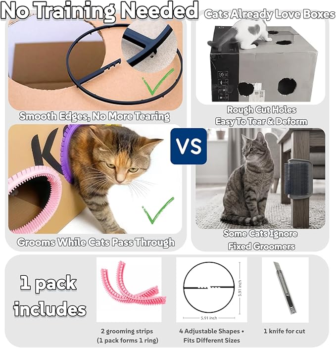 Cat Self Groomer Arch for Cardboard Boxes, DIY Cat Tunnel Brush & Massage Comb for Indoor Cats, Interactive Self Grooming Toy for Cat Cave, Hideouts & Enrichment Play (Blush Pink)