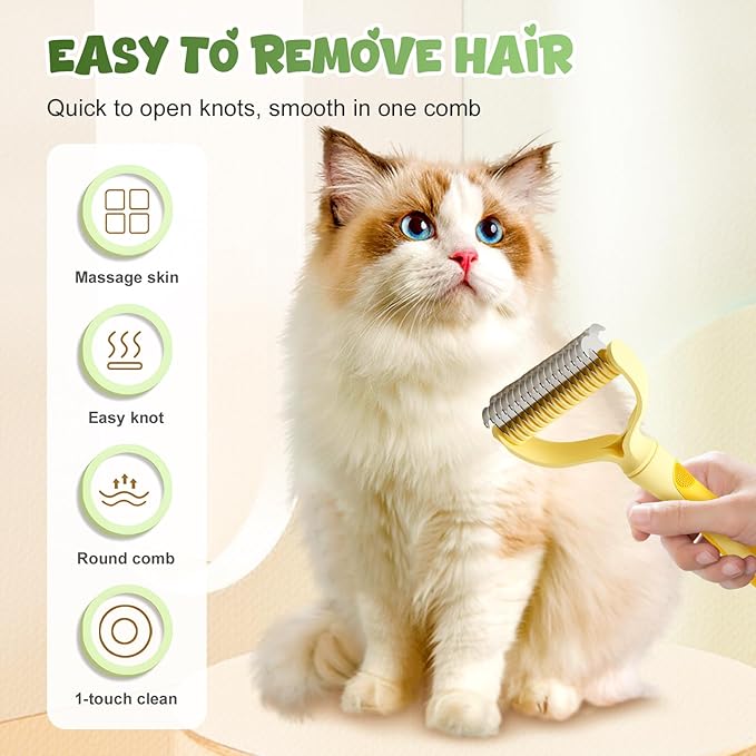 Pet Pro Grooming Tool, Pet Grooming Rake Double Sided Shedding Deshedding Brush for Dogs Cats, Undercoat Rake Dematting Comb for Long Haired Pets with Stainless Steel Teeth