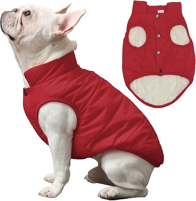 JoyDaog Warm Fleece Dog Jacket for Small Dogs,Puppy Coat for Winter Cold Weather,Red XSmall