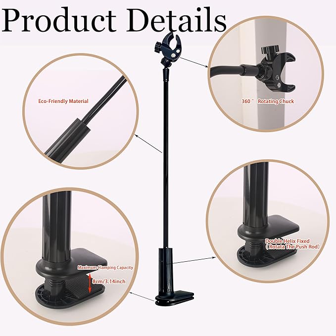 Dog Hair Dryer Stand，Adjustable Hands Free Hair Dryer Holder with 360°Rotatable Clamp for Pet Dog Cat Grooming(Black)