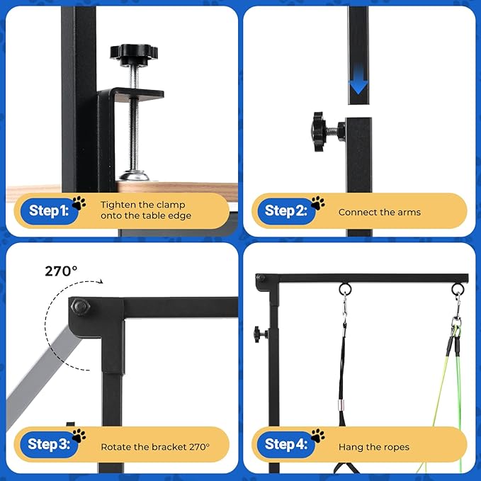 Adjustable Dog Grooming Arms, Foldable Dog Grooming Arm with Clamp Adjustable Height 29"-40" with Hammock Scissors File & No-Sit Haunch Holders for Small Medium Pets at Home or Salon