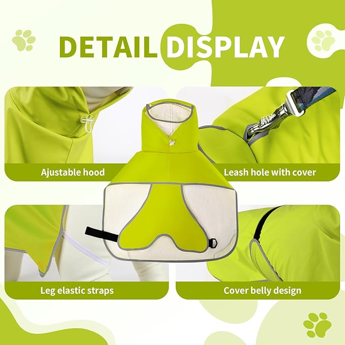Dog Raincoat, Waterproof Windproof Dog Rain Jacket with Hood, Rain Coat with Leash Hole, Adjustable Raincoat Poncho for Small Medium Large Dogs Outdoor (Neon Yellow, M-)
