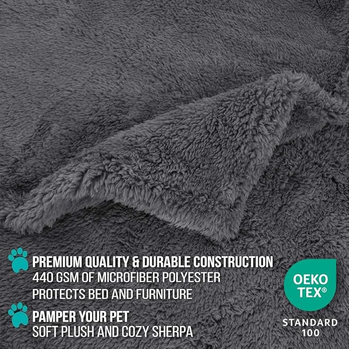 PetAmi Fluffy Waterproof Dog Blanket for Couch and Bed, Reversible Sherpa Pet Throw, Pee Proof Furniture Protector Sofa Cover, Washable Cat Blanket for Medium Large Dogs and Cats (Gray, 40x60)
