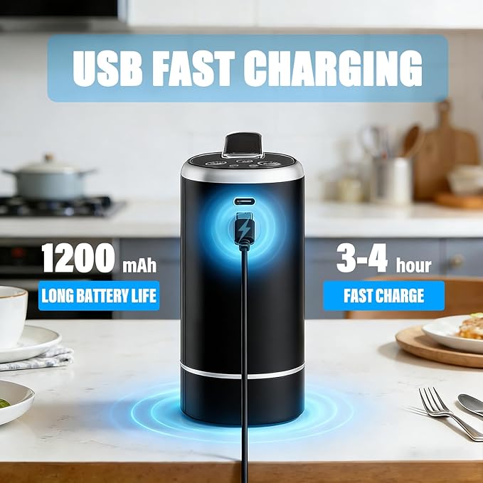 Water Dispenser Pump for 2-5 Gallon Water Bottles, USB Type-C Rechargeable with 1200mAh Battery, Foldable Spout, One-Touch Control (40s/80s), Powerful Suction for Home, Office, Camping - Black