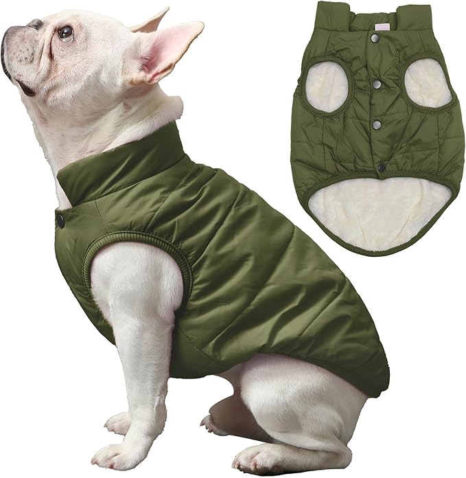 JoyDaog 2 Layers Fleece Lined Warm Dog Jacket for Winter Cold Weather,Soft Windproof Large Dog Coat,Green XXXL