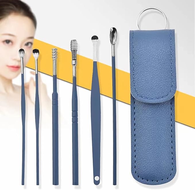 12 Pcs Ear Pick Earwax Removal Kit, Ear Cleaning Tool, Stainless Steel Earwax Removal Tool with Leather Storage Box (Blue&Green)