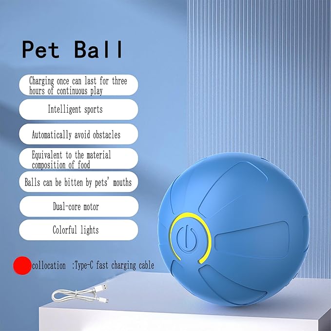 Dog Toys,Cat Toys,A Toy Ball Suitable for Entertaining Small Dogs， Rechargeable Interactive Pet Ball with LED Lights, Self Moving Pet Toys,Automatic Jump Ball with a Diameter of 2.08 inches(Blue)