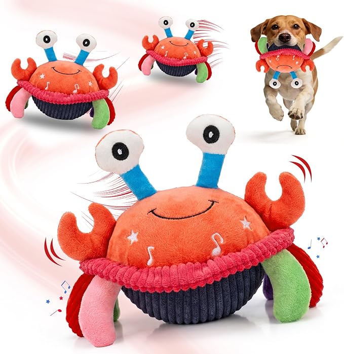 Mity rain Interactive Dog Toys with Thicken Plush, Moving Dog Toy with Recording Mode Shaking & Singing Mode Bouncing, Funny Ball Jumping to Keep Them Busy & Chase, Rechargeable (Crab)