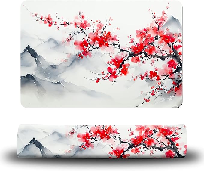 Dog Food Mat, 15.7" x 23.6" Absorbent Pet Feeding Mat for Food and Water, Waterproof Diatom Mud Pet Placemat with Non-Slip Rubber Backing, Cat Bowl Mat for Floors - Pink Flower Mountain Range