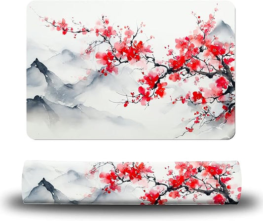 Dog Food Mat, 15.7" x 23.6" Absorbent Pet Feeding Mat for Food and Water, Waterproof Diatom Mud Pet Placemat with Non-Slip Rubber Backing, Cat Bowl Mat for Floors - Pink Flower Mountain Range