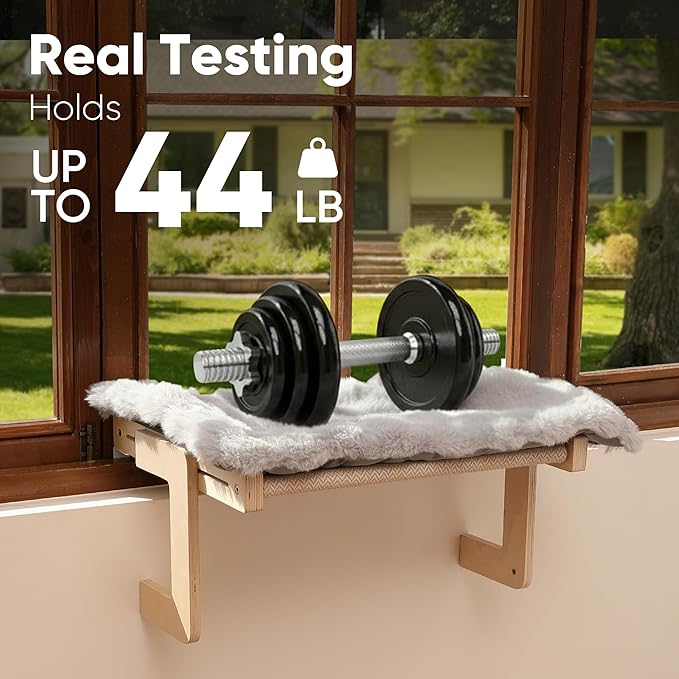 FUKUMARU 3-in-1 Cat Window Perch, Convertible Hammock for Window, Bedside and Floor, Sturdy Cat Window Bed w/Fluffy & Removable Cushion for Indoor Large Cats & Kittens, Reinforced Wood and Metal Frame