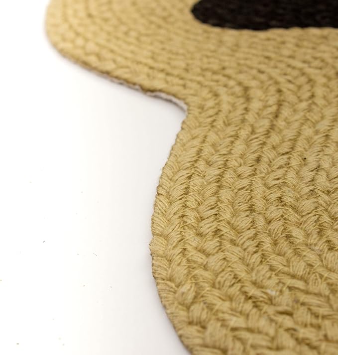Decorative Dog Feeding Mat/Rug for Bowl Natural Cotton Easy Clean Eat Play Love Bone Shaped 15" x 23" Beige