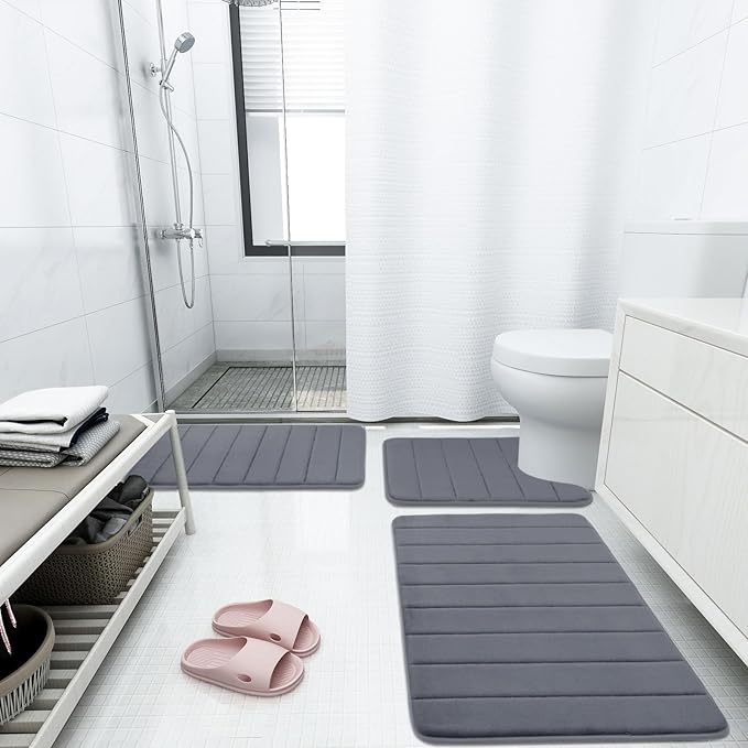 Buganda Memory Foam Bath Mat, 44" x 24", Ultra Soft and Non-Slip Bathroom Rugs, Water Absorbent and Machine Washable Bath Rug Runner for Bathroom, Shower, and Tub, Dark Grey
