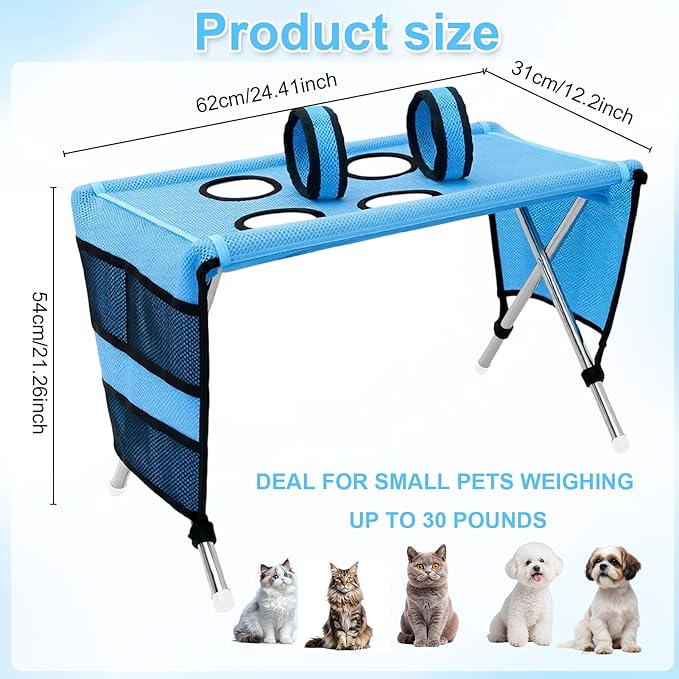 Pet Grooming Hammock for Small Dogs & Cats, Stainless Steel Bracket, 30-Pound Weight Capacity, Foldable Dog & Cat Grooming Table for Nail Trimming, Bathing & Care