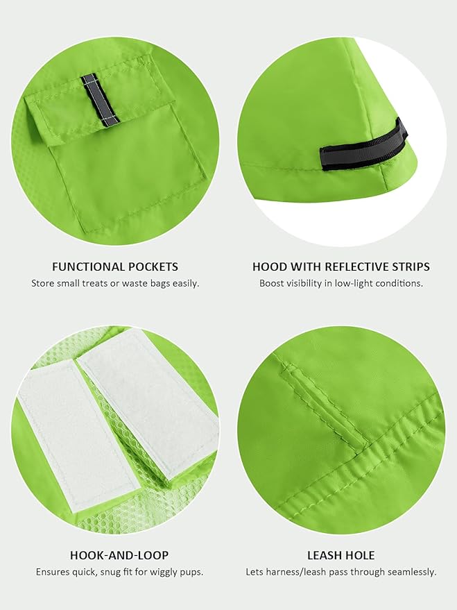 Dog Raincoat Reflective Adjustable Hooded Pet Rain Jacket Poncho with Leash Hole for Dogs S-5XL