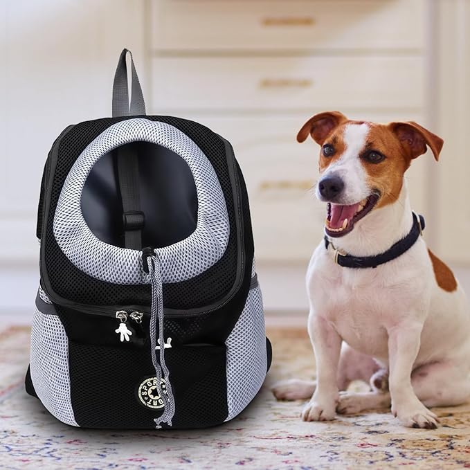 Dog Backpack Carrier for Small Dogs, Oxford Fabric, Adjustable Shoulder Straps, Mesh Ventilation, Safe Zipper Design, Reflective Straps, Ideal for Pets 3-7 kg