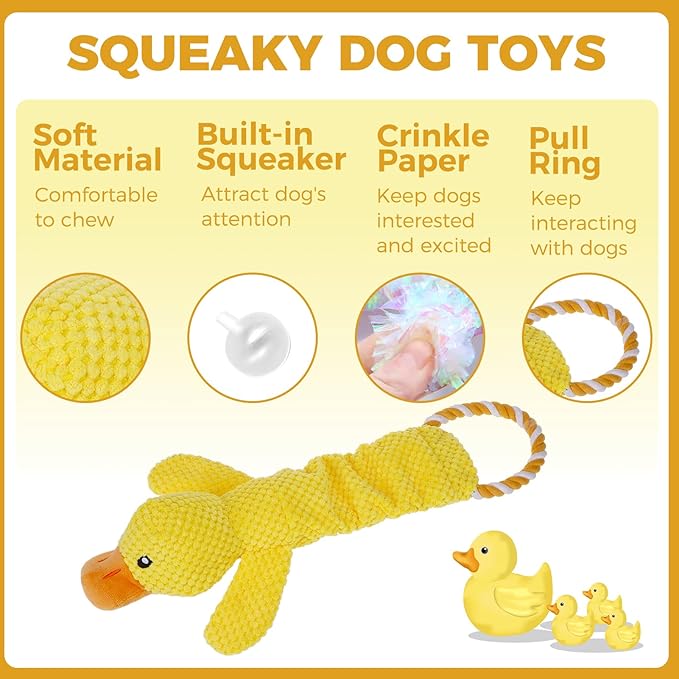 Mihachi Squeaky Dog Toys, Plush Stuffed Puppy Toys with Crinkle Paper-Tug of War Dog Toys for Small, Medium and Large Dogs Duck Interactive Squeaky Pet Toys to Keep Them Busy, Cute Duck