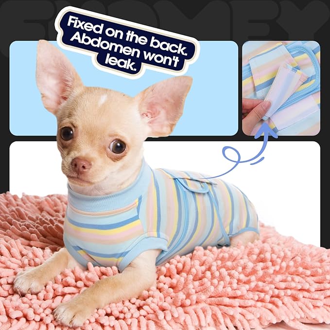 FUAMEY Recovery Suit for Dogs After Surgery,Soft Breathable Dog Bodysuit E-Collar & Cone Alternative Surgical Suit,Male Neuter Suits Spay Recovery Suit Female Onesie Blue Yellow Stripes XL