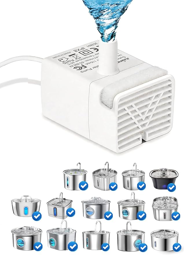 Cat Water Fountain Replacement Pump, JY-830 Ultra Quiet Pet Submersible Water Pump, IPX8 Waterproof, 5V Low Voltage USB Pump, Compatible with 2.2L/3.2L/4L/7L Stainless Steel Cat Dog Water Fountains