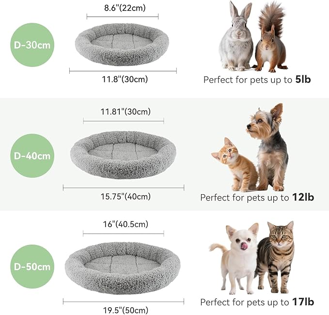 Round Cat Bed Washable Cat Donut Bed with Non-Slip Bottom Comfortable Soft Pet Bed for Cats and Small Dog/Gray (Diameter: 19.5")