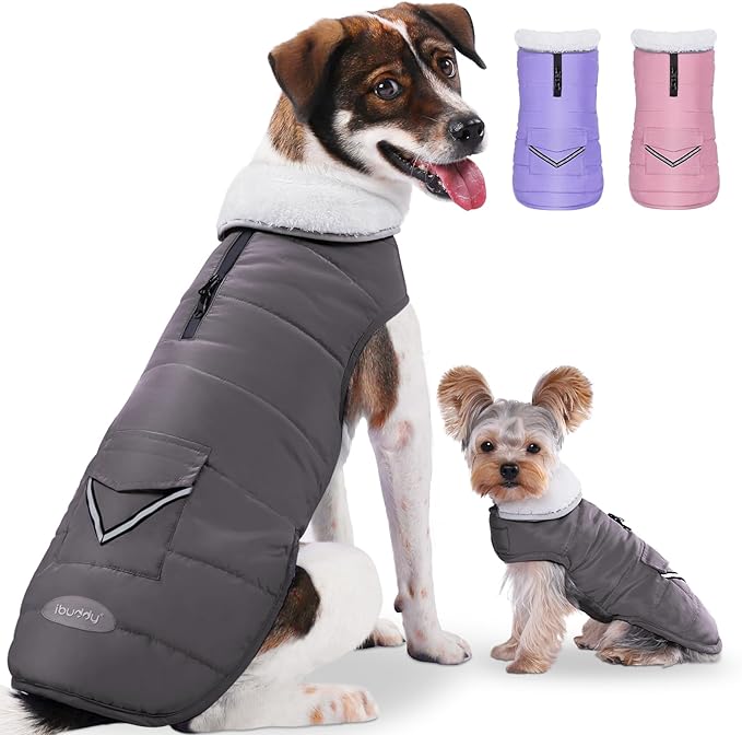 Dog Winter Jacket for Large Dogs, Easy on Dog Snow Coat Velcro Waterproof Pet Puffer Coat with Harness Hole Adjustable Reflective Quilted Pet Cold Weather Vest Wind-Poof for Boy Male