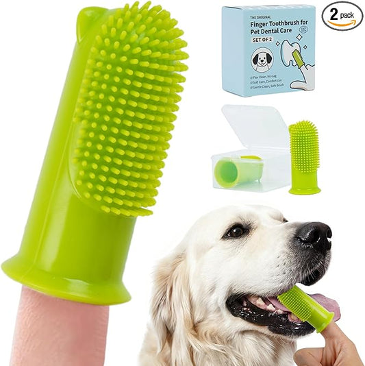 2-Pack Dog Toothbrush for Different Finger Sizes, 180° Bristle Coverage, Soft Dog Tooth Brushing Kit for Medium & Large Dogs, Dental Care Pet Teeth Plaque and Tartar Cleaning, Food-Grade Silicone