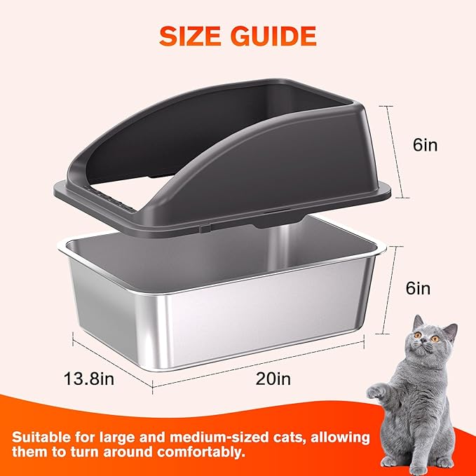 KITCATY 2PACK Stainless Steel Cat Litter Box, 20" L x 13.8" W x12 H Metal Kitty Litter Box with Lid, Never Absorbs Odors, Leak-Proof, Non-Sticky, Easy to Clean, with Scoop