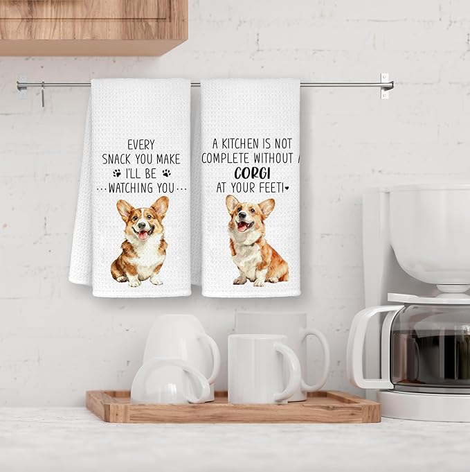 Chef Kitchen Towels Set of 2, Dog Mom Gifts for Women, Corgi Gifts Hand Towels, Gift for Corgi Lovers Dish Towels Dishcloths Tea Towels for Kitchen, 16x24 Inch