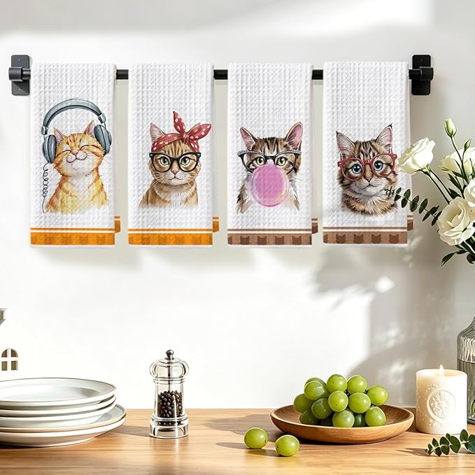 Hanamiya Na 4 Pcs Funny Cat Kitchen Hand Towels 24x14 Inch, Cute Hand Towels for Home Kitchen Bathroom Farmhouse Decor, Cat Mom Lover Lady Gifts for Women Friend Grandma