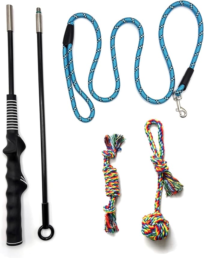 Interactive Flirt Pole Toy for Dogs: Heavy Duty-Interactive Teaser Toy for Training, Exercise & Tug of War, Durable Outdoor Play with Rope Lure for Small Medium Large Dogs