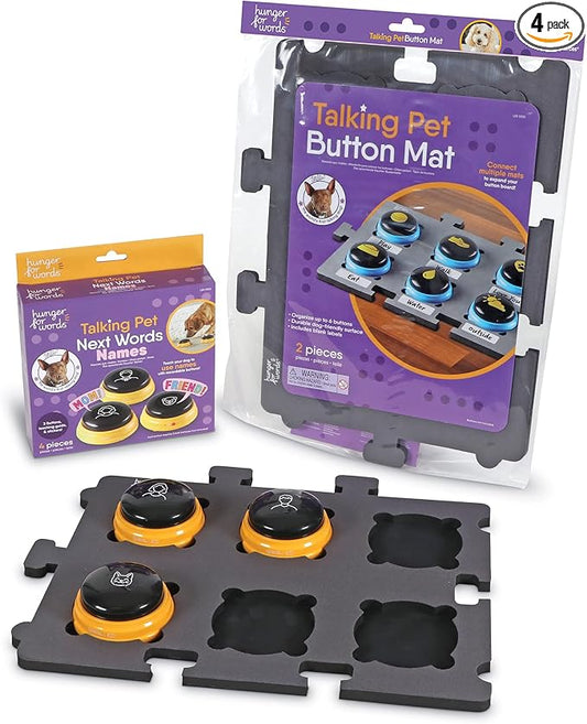 Hunger for Words Talking Pet Bundle - Storage Mat Set for 6 Buttons & Next Words Names, 3 Recordable Speech Buttons, Dogs Training and Communication