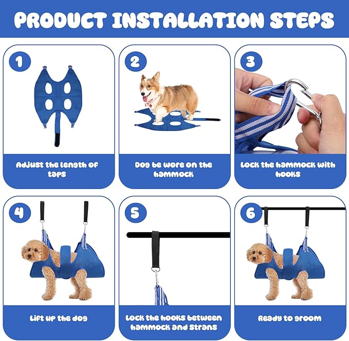 14 Pcs Dog Grooming Hammock Set, Dog Sling for Nail Trimming, Pet Grooming Harness with Pet Trimming Comb