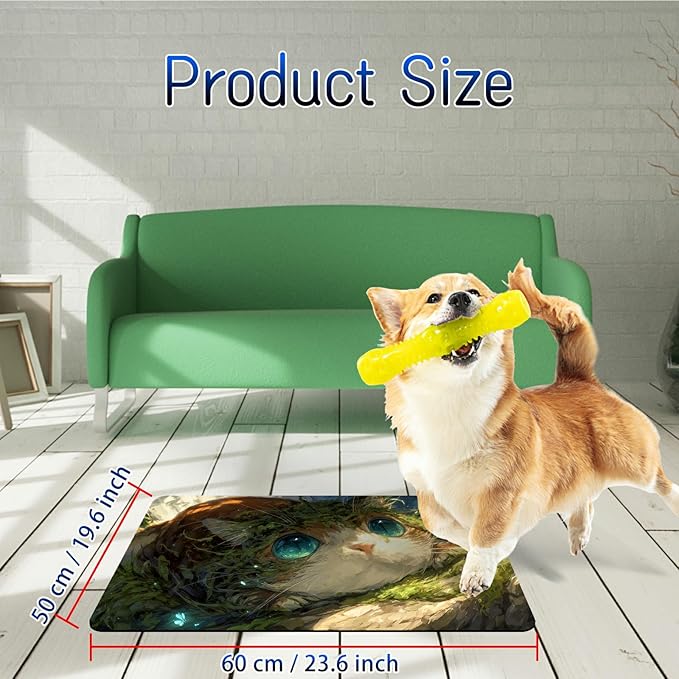 Dog Food Mat, 19.6" x 23.6" Absorbent Pet Feeding Mat for Food and Water, Waterproof Diatom Mud Pet Placemat with Non-Slip Rubber Backing, Easy Clean Cat Bowl Mat for Floors - Tree Cat