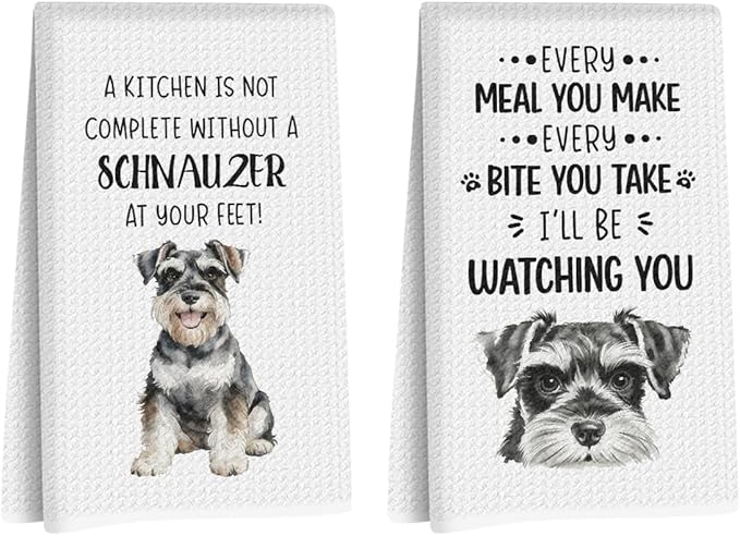 2Pcs Schnauzer Kitchen Towels 24x14 Inch, Schnauzer Gifts for Woman Mom, Reusable Waffle Weave Microfiber Absorbent Hand Tea Dish Towels for Kitchen Bathroom Decor, Dog Lovers Gifts for Women Friend
