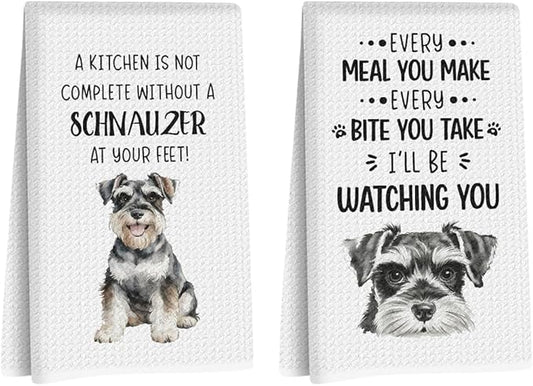 2Pcs Schnauzer Kitchen Towels 24x14 Inch, Schnauzer Gifts for Woman Mom, Reusable Waffle Weave Microfiber Absorbent Hand Tea Dish Towels for Kitchen Bathroom Decor, Dog Lovers Gifts for Women Friend