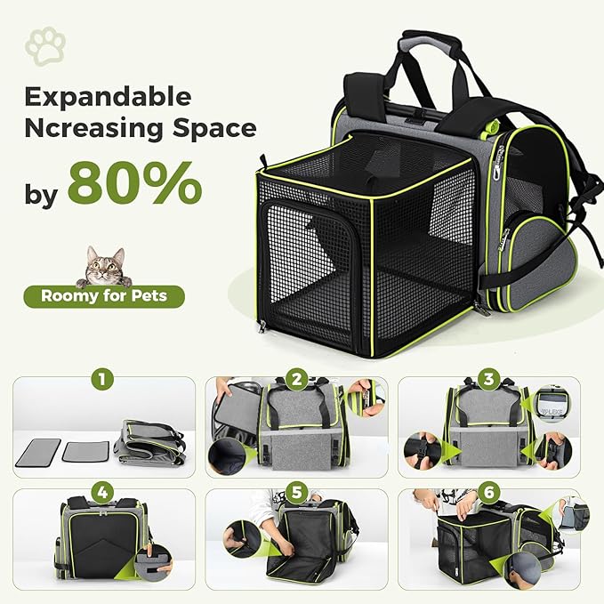 Lekereise Widened Pet Backpack Travel, Wide Pet Carrier Backpack for Cats and Small Dogs up to 18 lbs, Breathable Mesh Backpack Carrier with Sun Shade, Safety Leash, Hand Carry for Travel Vet Car