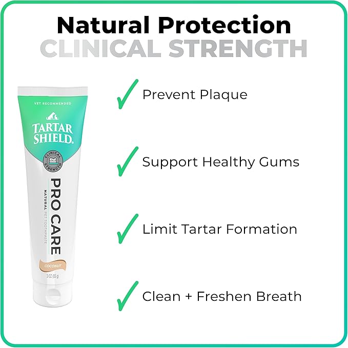 Tartar Shield® Pro Care Natural Coconut Toothpaste for Dogs & Cats, VOHC Accepted, Clinically Proven Plaque, Tartar & Halitosis Reduction, Human-Grade Ingredients, 3 oz.