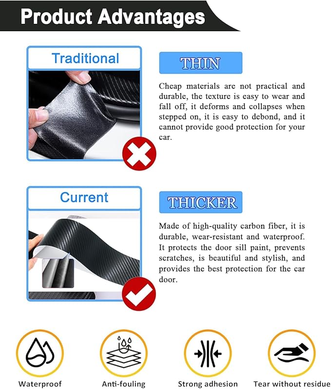 4Pcs Car Door Sill Protector Carbon Fiber Anti-Scratch & Waterproof Sports Front & Rear Door Sills Scratch Protection Universal Car Threshold Accessories for Cars SUV Truck Off-Road (Orange)
