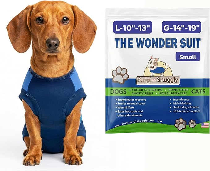 Surgi Snuggly Dog Surgery Recovery Suit - Dog Onesie for Post Surgery Recovery, Female Spay & Male Neuter - Surgical Suit for Dogs, E-Collar Cone Alternative, Double Blue - Small - 10" - 13" (EC)