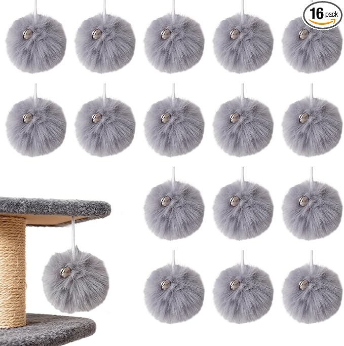 16 Pack Interactive Cats Toys Replacement Balls for Cat Trees Tower Kitly Dangling Toys with Bell Rope KittenScratching Post Tree Tower Replacement Ball Plaything Add Ons for Indoor Kitten