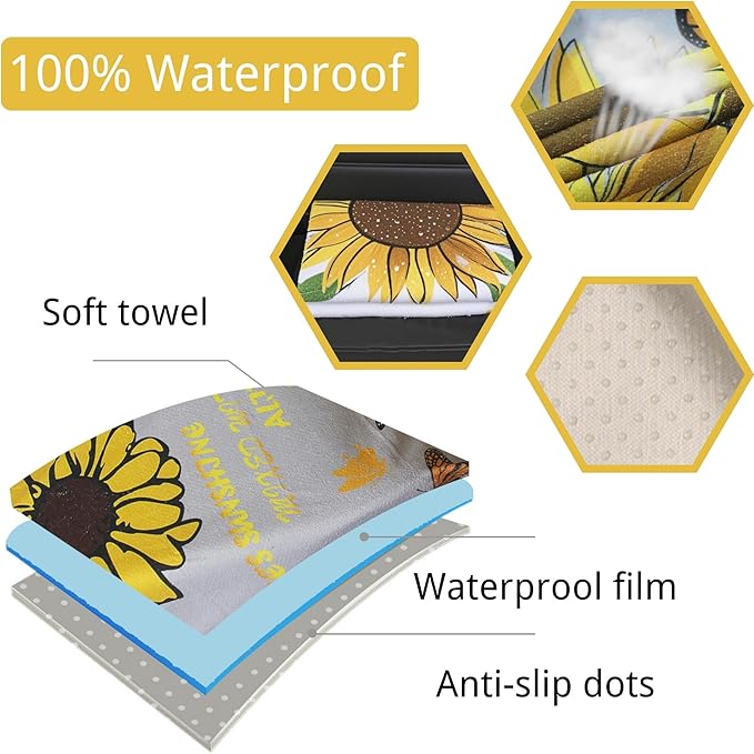 Waterproof Car Seat Cover for Front Seats, Protector for Cars SUVs Trucks, Sweat Towel Seat Covers Bucket for Gym,Workout,Beach,Hiking,Running and Swimming (Sun Flower, 2PCS)