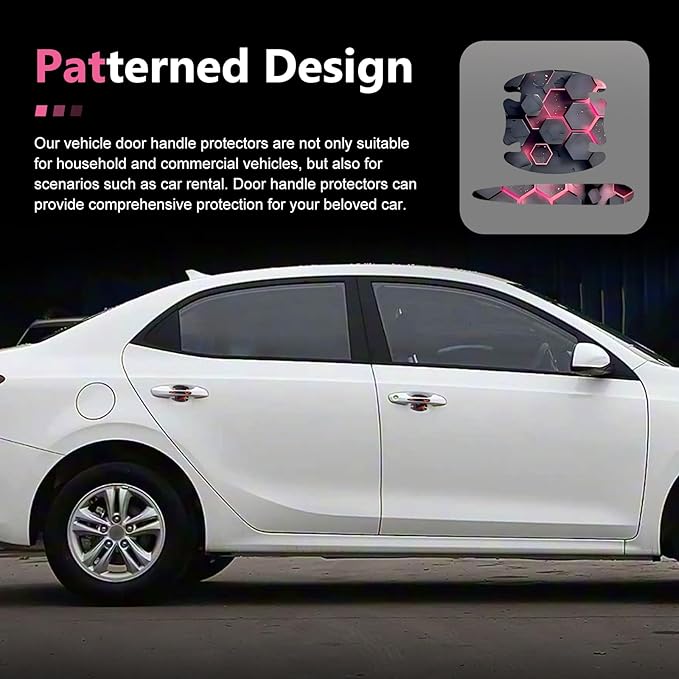 8 PCS Car Door Handle Protector Stickers, Carbon Fiber Scratch-Resistant Automotive Bowl Decals, Self-Adhesive Car Door Handle Paint Protective Film, Universal for Most Cars (Style 2)
